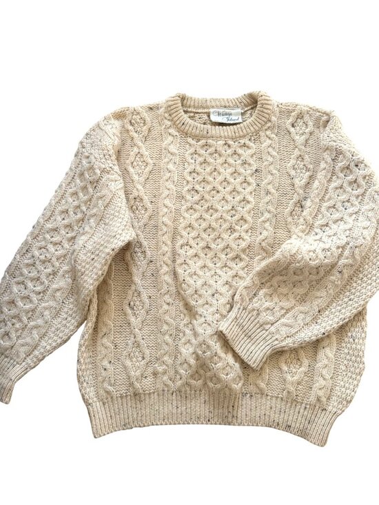 Western Island Sweaters - Western Island Men's Fisherman Sweater M Cable Knit Wool Ireland Pullover Cream